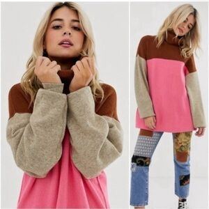 Free People Color-Block Turtleneck Sweater Size Small
